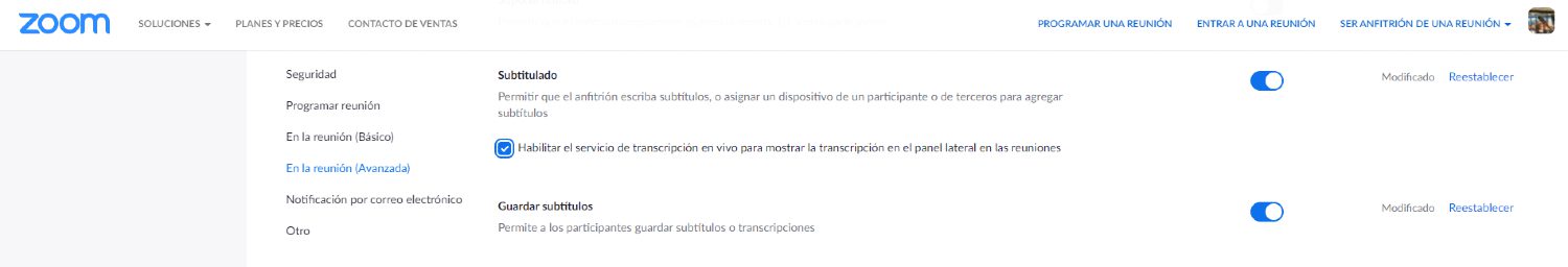 Paso 1 activar subtitulado en Zoom